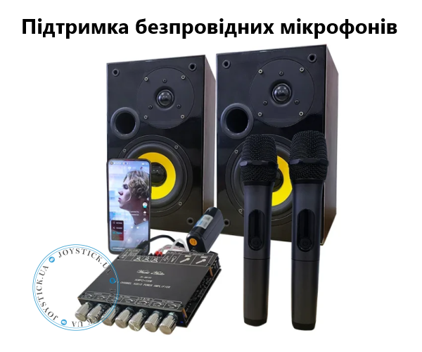 Підсилювач звуку з караоке 2.1 канал ZK-AM100 50x2 Ват плюс 100 Ват вихід на сабвуфер D-клас на базі TPA3116D2 - Колір Чорний